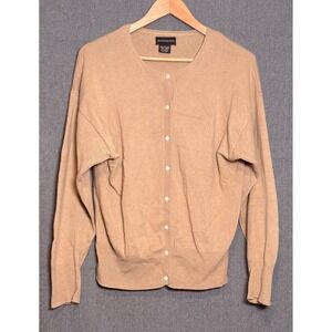Sutton Studio Womens Large 100% Cashmere Cardigan Sweater Tan Camel Button Front